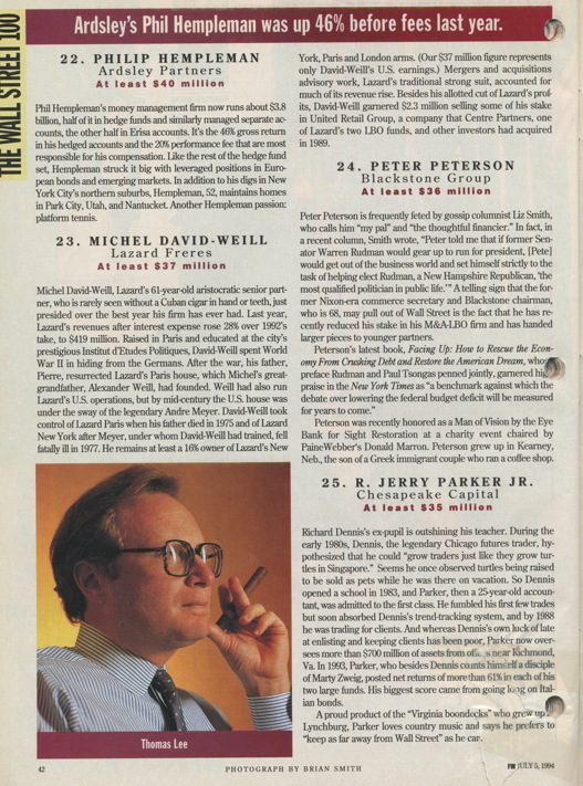 Financial World — The most successful TurtleTrader listed among Wall Street's top earners, 1994