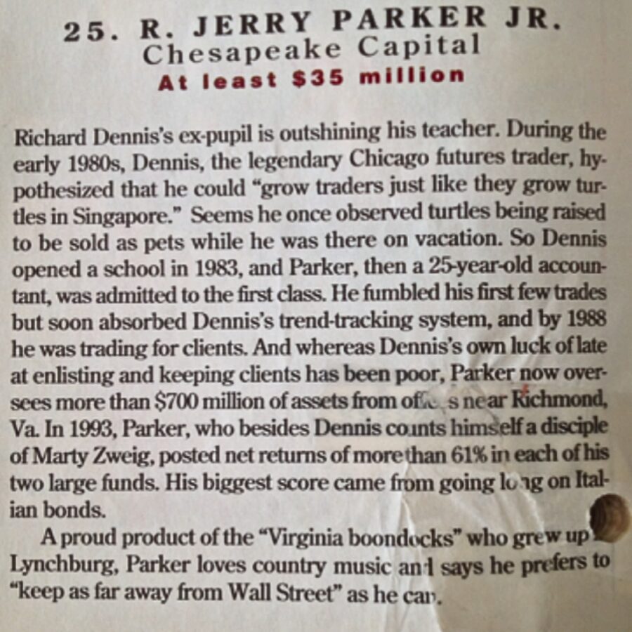 R. Jerry Parker Jr. of Chesapeake Capital — the most successful TurtleTrader